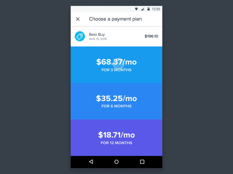 Recharge - Select Payment Plan Transition android animation material mobile principle prototype transition ui ux