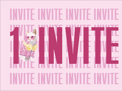 1 DRIBBBLE INVITE GIVEAWAY almaty cat illustration invite