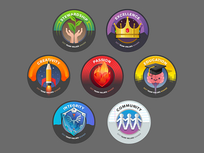 Values Badges awards badges icons illustration magnets values