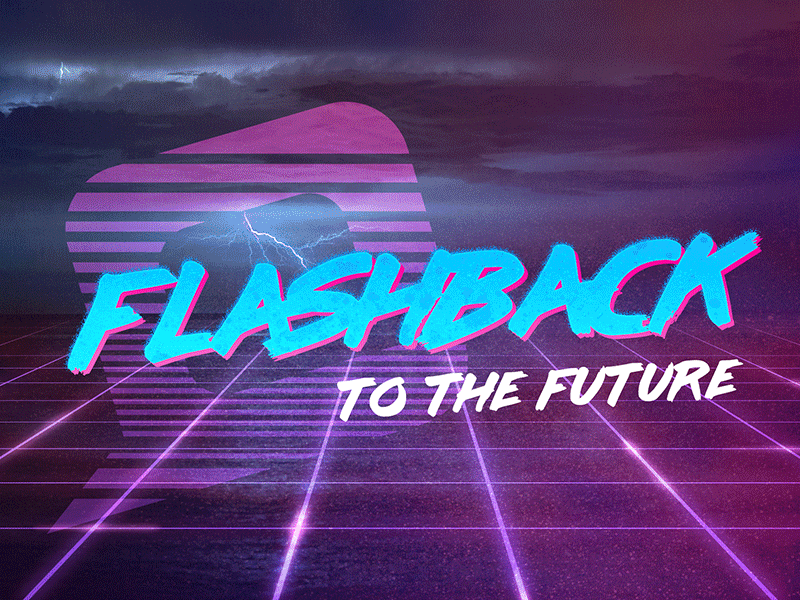 Flashback to the Future 80s conference flashback future gradient grid lightning retro