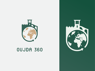 Oujda 360 Logo. 2d 360 360 camera 360 view branding buildings green illustration logo oujda