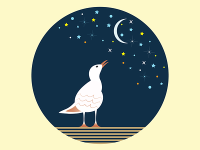 Bird at night alone beautiful bench bird blue design illustrator logo moon night sky star vector white