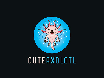 Cute Axolotl Logo axolotl blue branding bubble circle cute fun happy illustrator logo mascot mexican ocean sea smiley vector walking fish water
