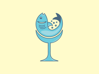 Fish Wine Logo bar blue cocktail fish logo fish wine illustrator logo logo designs ocean pub restaurant wine