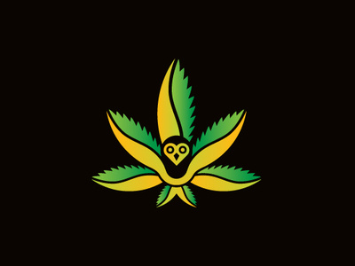 Cannabis Owl Logo bird branding cafe cannabis cannabis logo edibles ganja healing hemp illustrator leaves logo love bug marijuana medicare nature owl logo shop weed wings