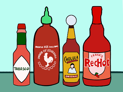 Hot sauce chilies cholula condiments food hot sauce illustration kitchen mexican food mexico procreate red red hot spicy sriracha tabasco tacos
