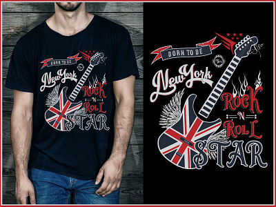 GUITAR Rock N Roll STAR T-Shirt Design design guitar logo rock roll star t shirt tee uxul vintage