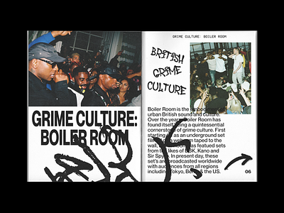 GRIME CULTURE: BOILER ROOM concept design editorial graffiti grime grunge layout magazine music print spread type typography whitespace zine