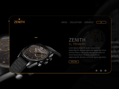 Zenith watch's landing page design adobe xd adobexd black clean dark theme landing page design landingpage simple watch watches web website zenith