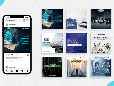 Social Media Designs for Tech Intelligence Company bannerdeisgn business intelligence socialmedia technical typography