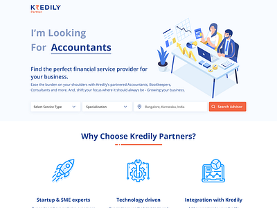 Landing Page for Kredily Partners adobexd branding clean design graphic interface landing page minimal product start page ui ui ux