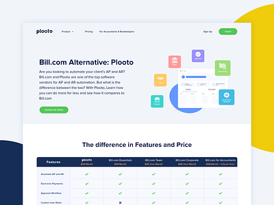 Plooto Price Comparison branding clean design illustration landing page minimal payment price spacing ui ux user experience user interface