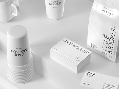 Premium White Coffee Packaging Mockup 3d branding cafe mockup clean coffee coffee cup logo mockup modern