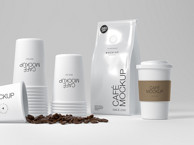 Premium White Coffee Packaging Mockup 3d branding clean coffee cup logo mockup modern premium psd ؤ