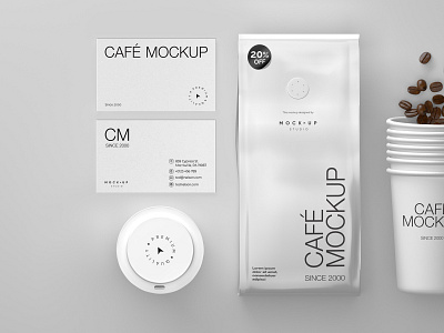Premium White Coffee Packaging Mockup 3d box package branding clean coffee cup logo mockup modern packaging paper cup psd