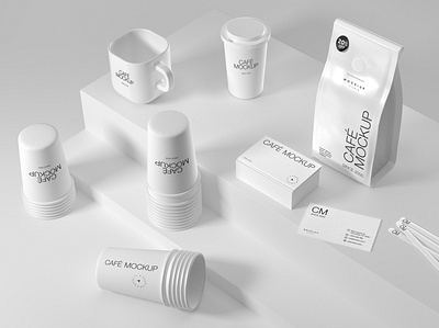 Premium White Coffee Packaging Mockup 3d branding clean coffee cup logo mockup modern paper cup premium psd