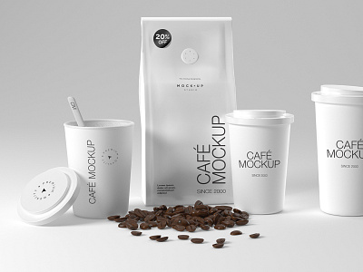 Premium White Coffee Packaging Mockup 3d branding clean coffee cup logo mockup modern premium psd