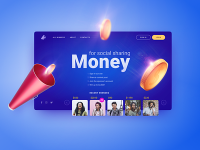 The concept of the first screen⁣ of social post sharing service coin design typography ui web