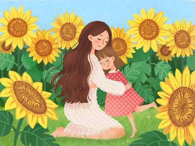 Mother's Day girl illustration mothers day sunflower
