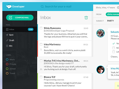 Inbox app blue dark email green inbox mail multiple answers ui ux web