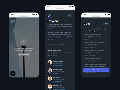Favycon — Responsive app code dark dark mode dark ui design favicon icon interface ios mobile safari tool uxui web