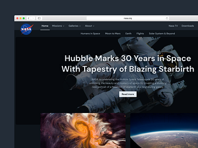 Nasa Homepage astronaut dark dark mode dm sans earth flights homepage image missions nasa redesign sans space typography void