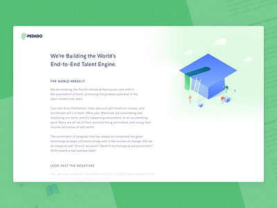 Pedago Homepage blue build building clean education hat illustration learning minimalism minimalist page pedago simple smartly students talent university web website working