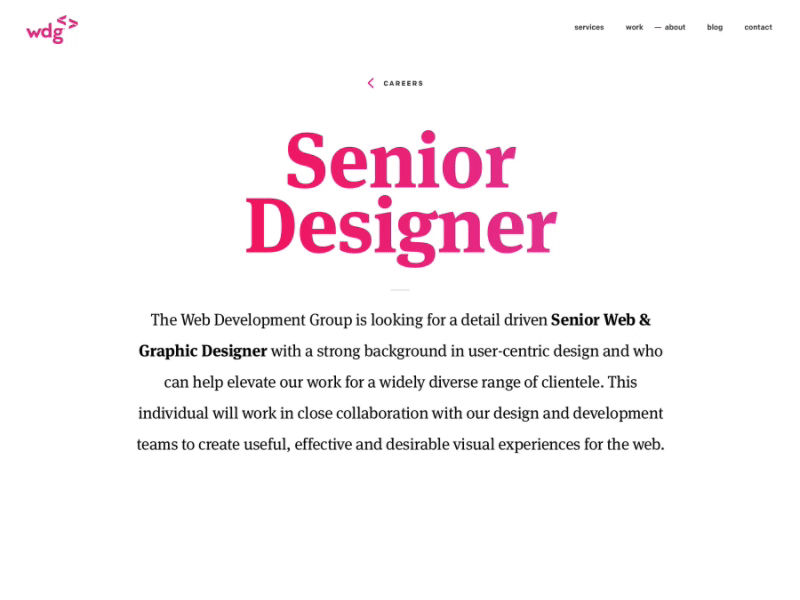 WDG - Job Application agency animation big typography careers form job application large type parallax web design