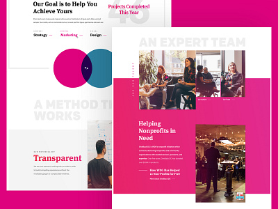 WDG - About about agency big typography funky large type magenta numbers pink slider vertical type web web design