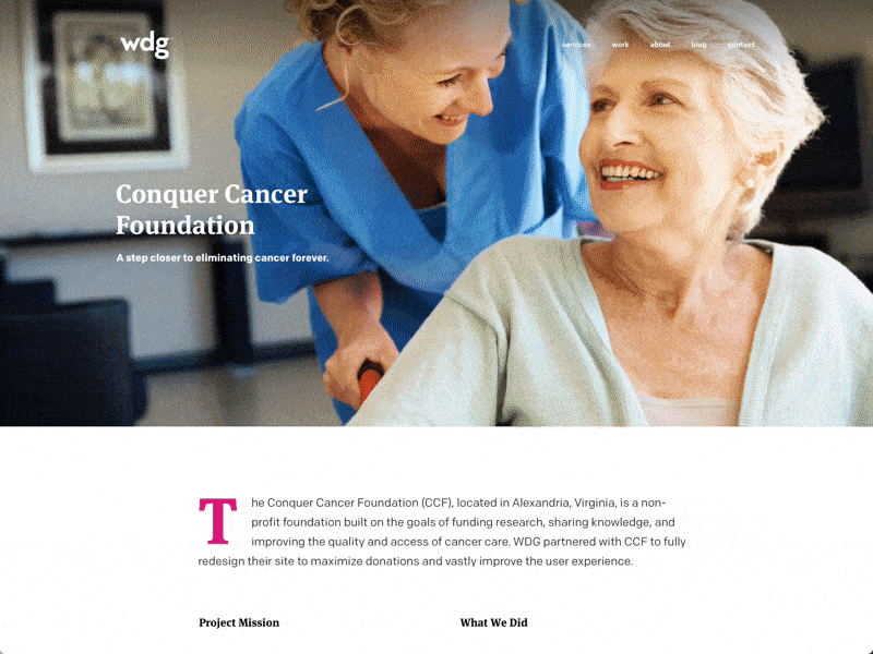 WDG Case Study - Conquer Cancer Foundation agency big typography case study foundation large type nonprofit numbers presentation project view web design work display