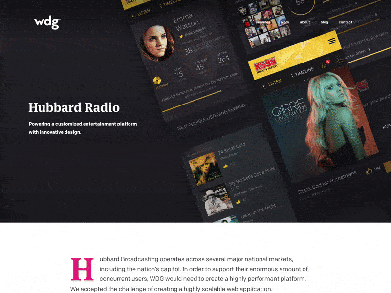 WDG Case Study - Hubbard Radio agency big typography case study large type presentation project view web design webapp work display