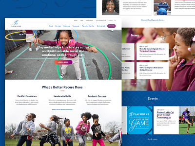 Playworks Home children design desktop education flexible layouts home page homepage nonprofit play recess responsive ui design web design