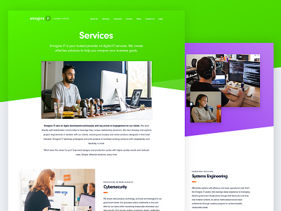 Emagine IT Services contracts homepage information technology multicolored neon people photo overlap services team ui design ux design web design