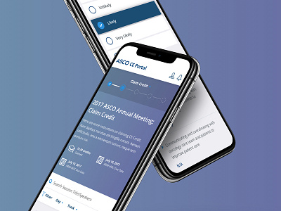 ASCO CE Mobile academic association dropdown education filters linear flow mobile oncology responsive ui design ux web design