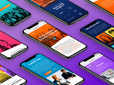 Emagine IT - Mobile Showcase I contracts design design system homepage information technology mobile multicolored neon people photo overlay responsive services team ui ui design ux design web design