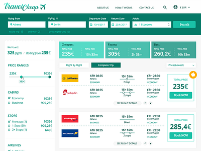 Travel Site Results Page booking results travel