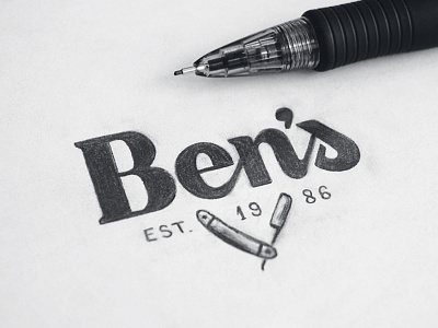 Bens barber logo pencil shop sketch typeface