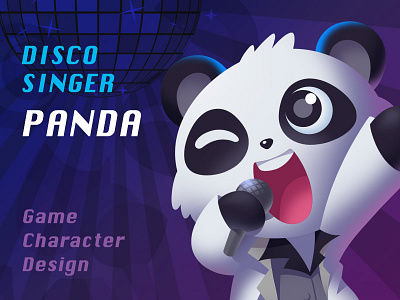Disco singer panda character design disco game illustration panda singer