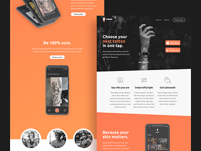 Tattoo landing page app augmented reality dark design ink landing page octopus orange sketch tattoo tattoo artist tinder