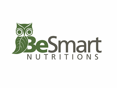 BeSmart Nutritions logo athlete bar braqnding contest food gray green grey leaf logo nutrition organic owl professional protein retail shake smart sport usa