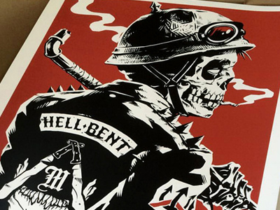Hellbent biker dead hellbent poster silkscreen