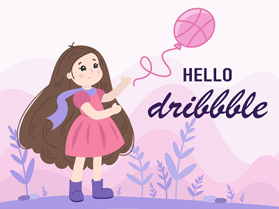 Hello Dribbble =) art debut dribbble flat girl hello illustration shot vector