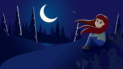 Good night art character design dribbble girl illustration moon night vector