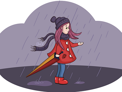 Autumn art autumn character design dribbble girl illustration rain vector