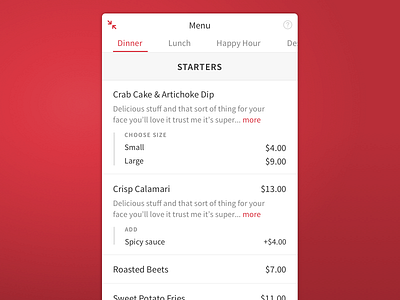 It's on the menu app food interface ios list menu order ui