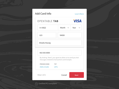 Tab Web Registration credit card form interface mobile payments pay payment payments registration sign up ui web