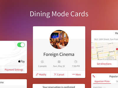 Dining Mode Cards card dining eat food interface ios iphone meal opentable restaurant ui ux