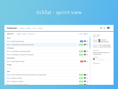 Ticklist - Sprints view management scrum tasks todo workflow