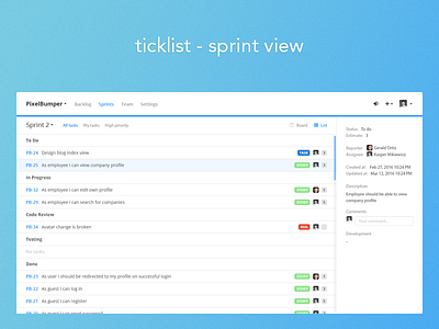 Ticklist - Sprints view