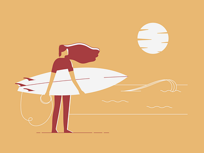 Surf girl drawing girl minimalist sea spain sun surf surf board wind